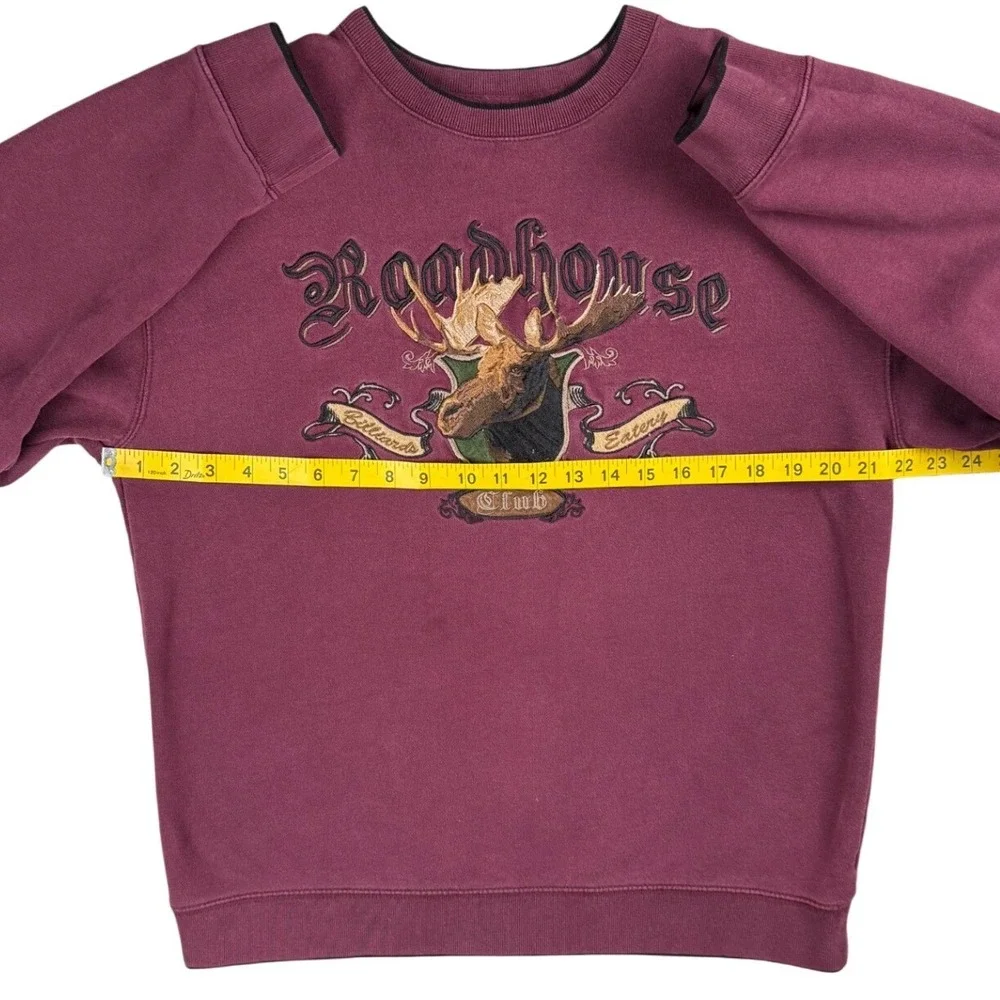 Vintage Roadhouse Moose Sweatshirt Burgundy Embroidered Outdoors Crewneck‎ L